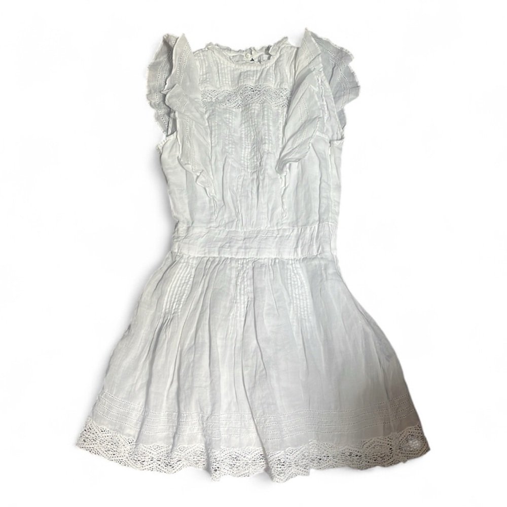 Frame Denim White Mini Dress with Eyelet Trim